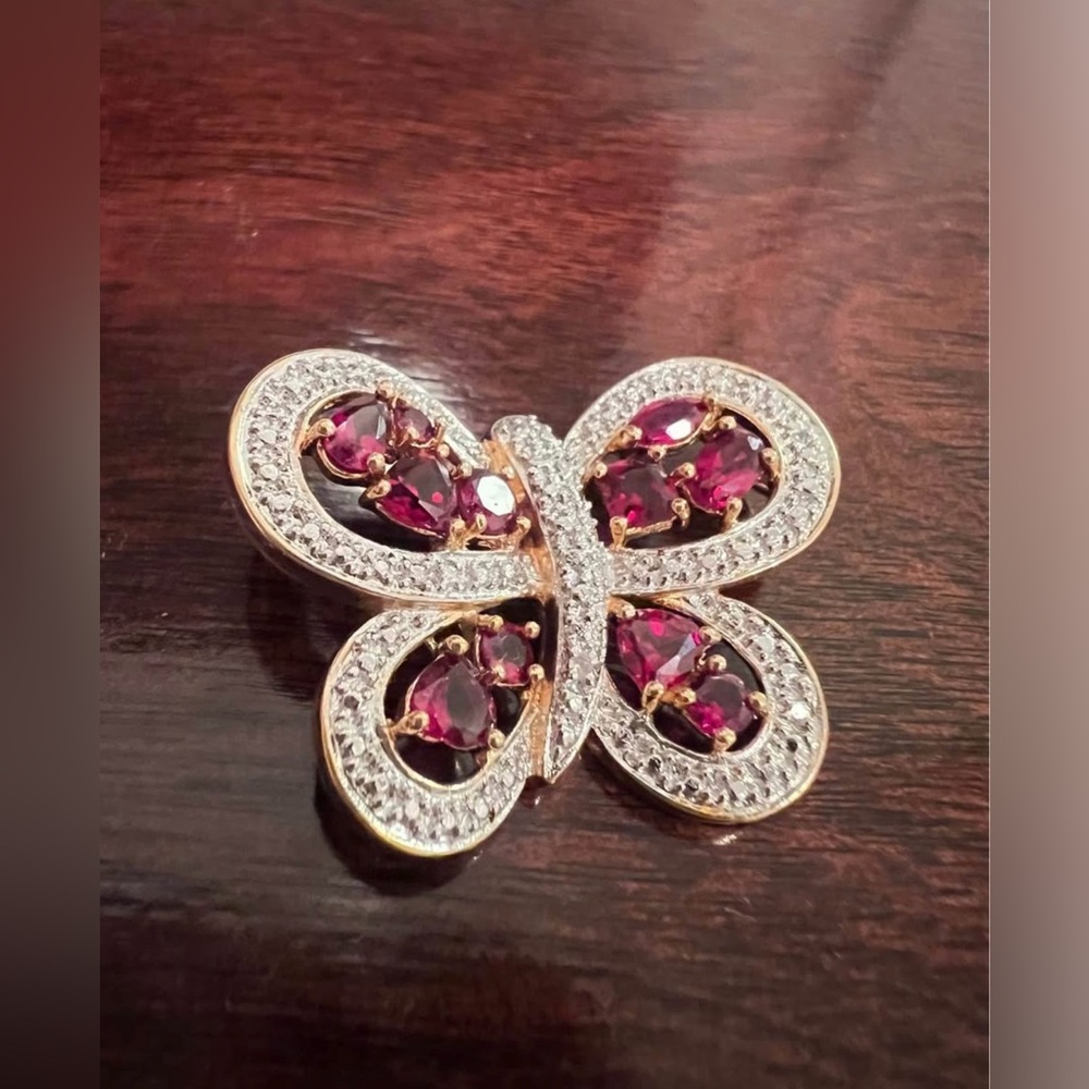 ross simon’s sterling silver gold clad rhodolite garnet Butterfly pendant RARE!